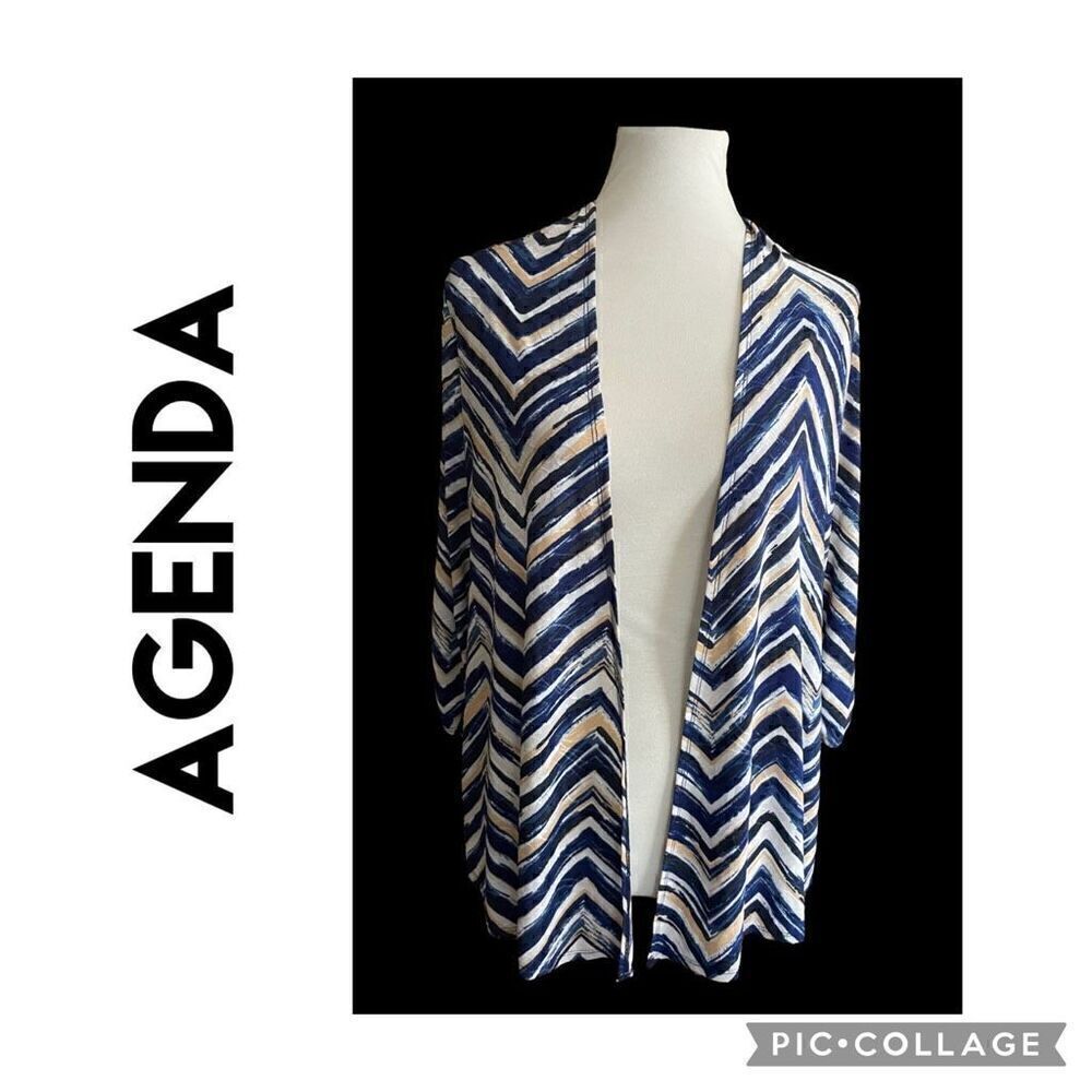 Agenda Open Cardigan/Blouse Zig Zag Blue/Yellow/White Size Small